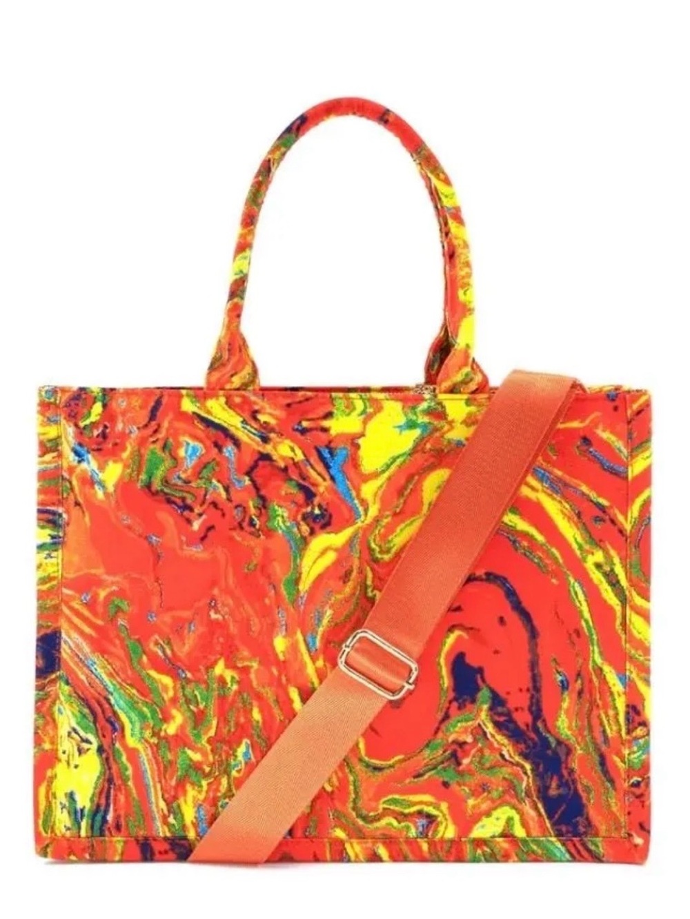 Vibrant Red Marble-Print Tote Bag with Removable Strap